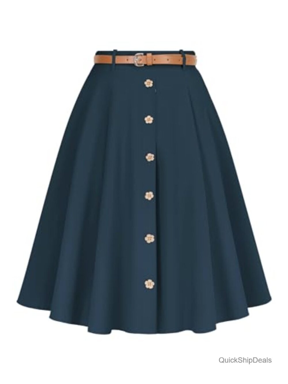 Womens Pleated Midi Skirt A-Line Button Down Vintage Work Skirt with Pockets